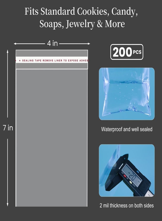 Bonison 200 Pcs Cookie Bags With Seal, 4x6 inch Self Sealing Cellophane Treat Bags for Cookies, Candy, Jewelry, Party Favors, Bakery & Gift Packaging – Transparent OPP Bags with Adhesive Strip - Image 2